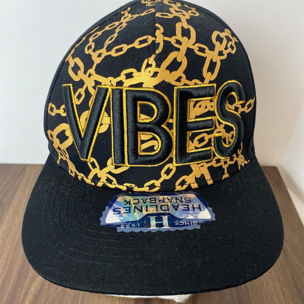 VIBES Wynn Headwear Black Gold Snapback Hat Cap Urban Hip-Hop Hipster NWOT